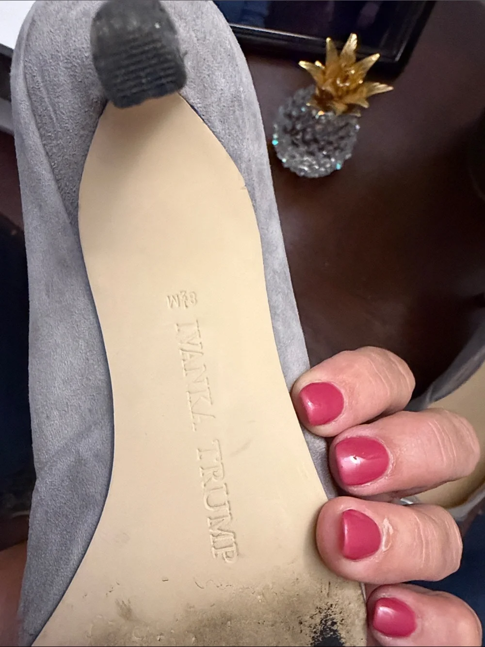 Ivanka Trump Gray Suede Pumps with Silver Strap and Snakeskin Toe Cap